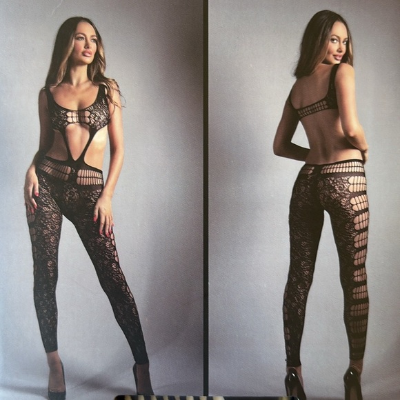 Brand New Fantasy Lingerie Catch The Feeling Cut Out Footless Lace Bodystockings - Picture 11 of 11